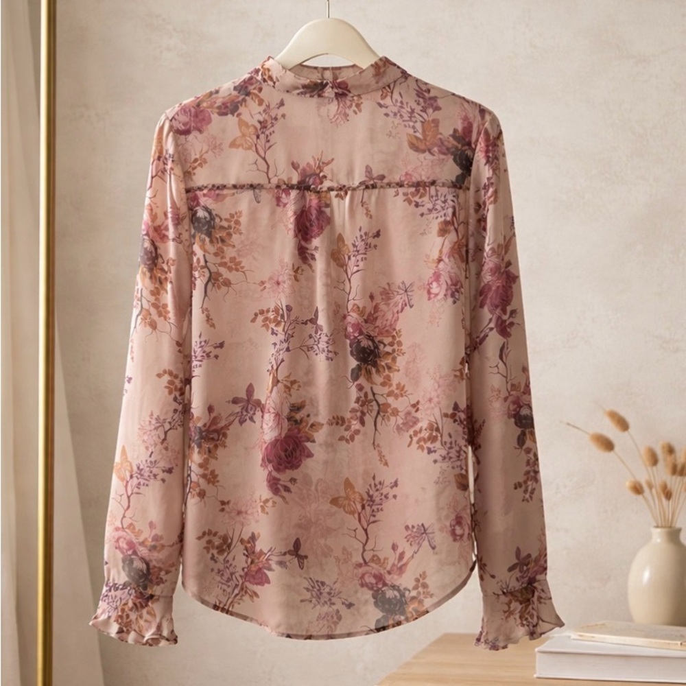 Worthington Floral Chiffon Blouse - Pink and Tan - Picture 2 of 4